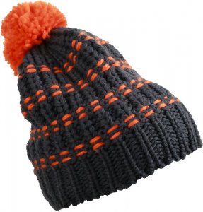 Knitted Hat with contrasting stripes and pompon